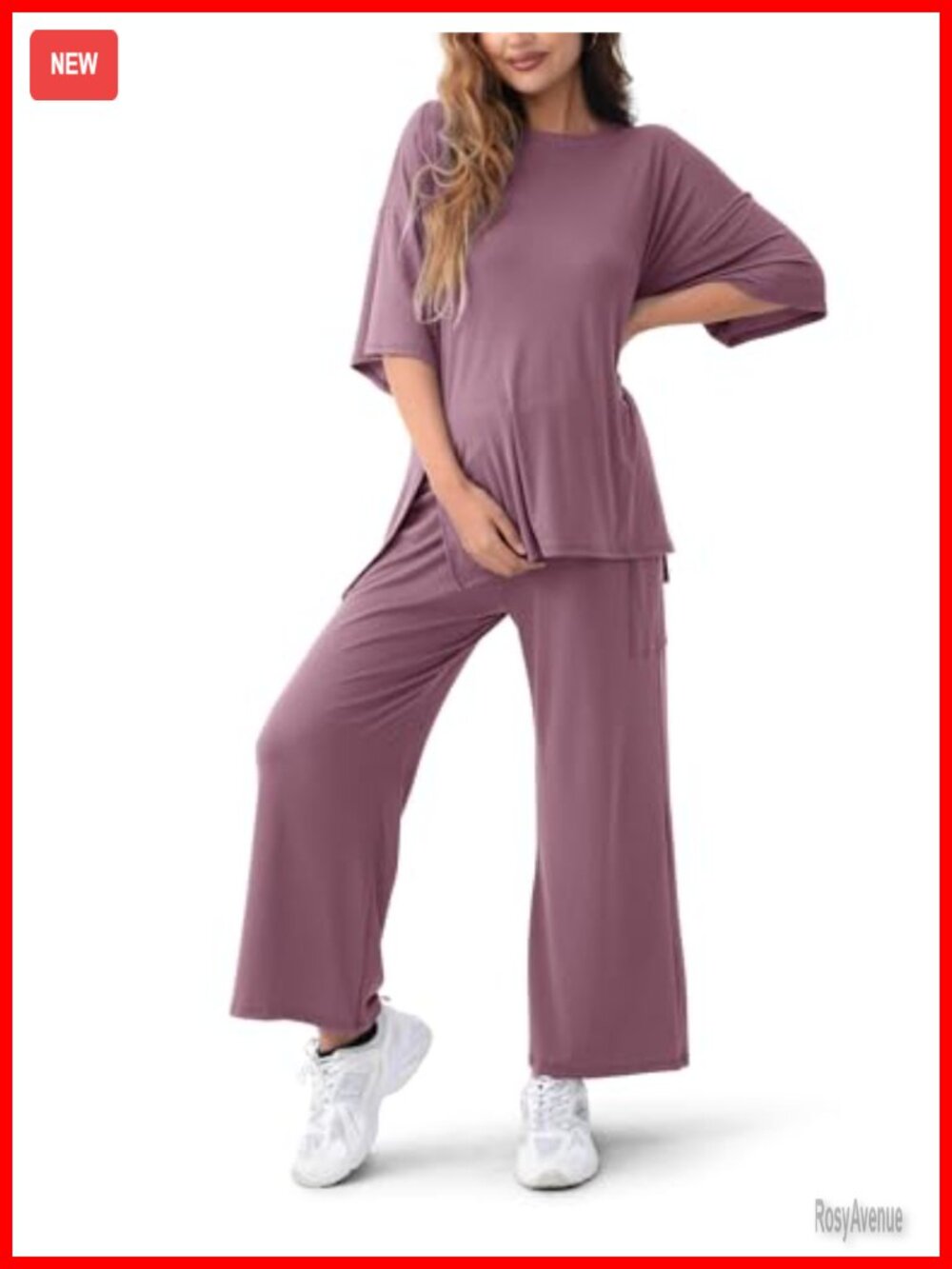 Maternity Lounge Set 2 Piece Ribbed Wide Leg Pants Set